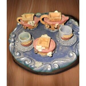 Vintage Noah's Ark Miniature Tea Set Resin Cute Cottage Notalgic Bible Stories